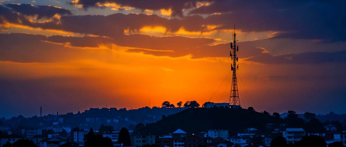 Network tower at sunset over Gazipur
